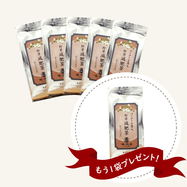 【まとめ買い】プーアール茶入野草減肥茶(4.5g×20p)×5パック＋1本プレゼント